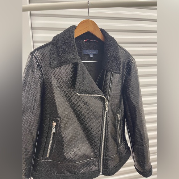 Tommy Hilfiger Black Fur Lined Aviator Jacket - Picture 3 of 6